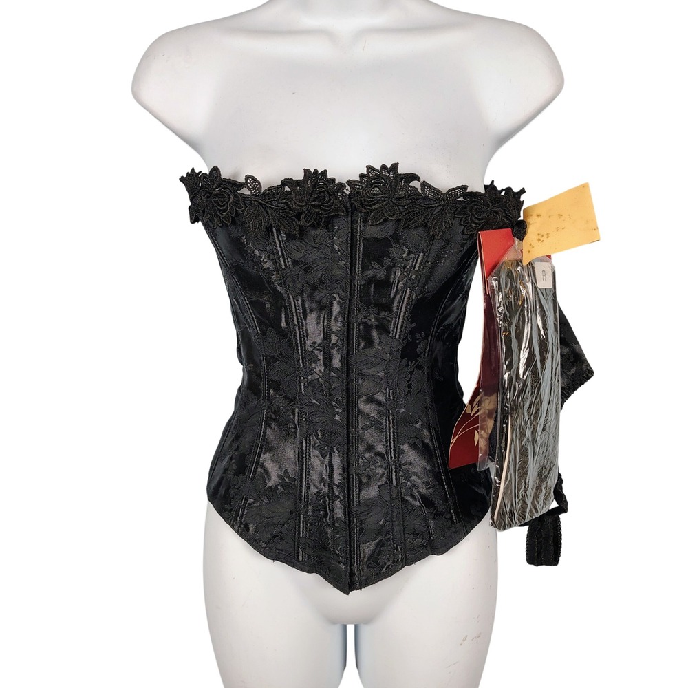 NWT Empire Intimates Womens SZ 32 Floral Jacquard Lace Corset Top Black Gothcore